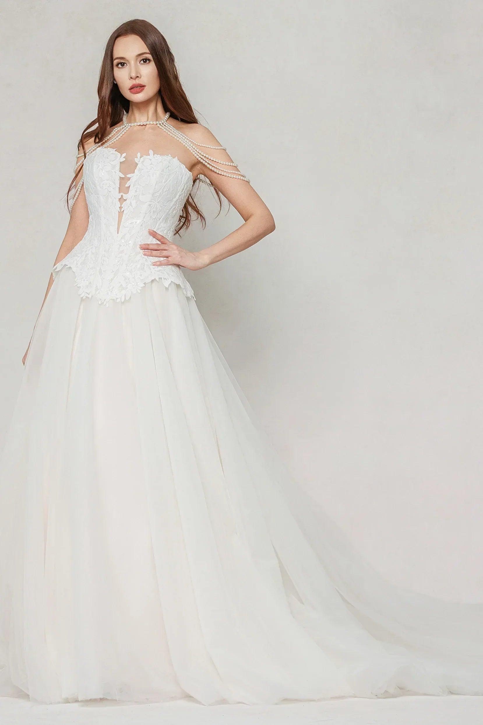 A-Line Court Train Tulle Wedding Dress CW3613 - COCOMELODY